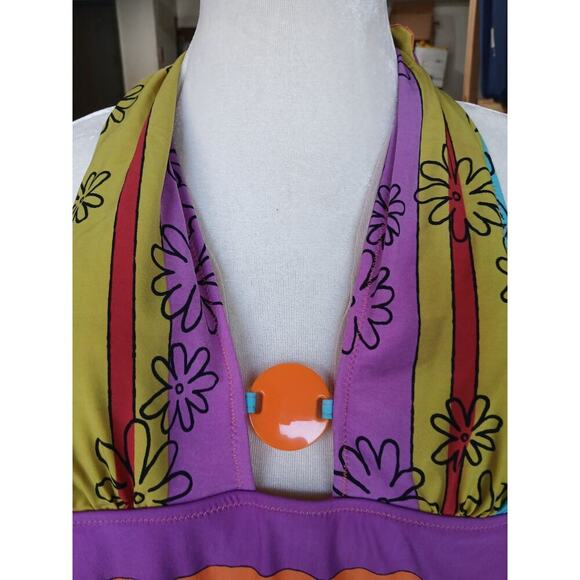 Gideon Oberson Printed Plunge Neck One Piece Swimsuit Size 10 Multi Color - Picture 2 of 8